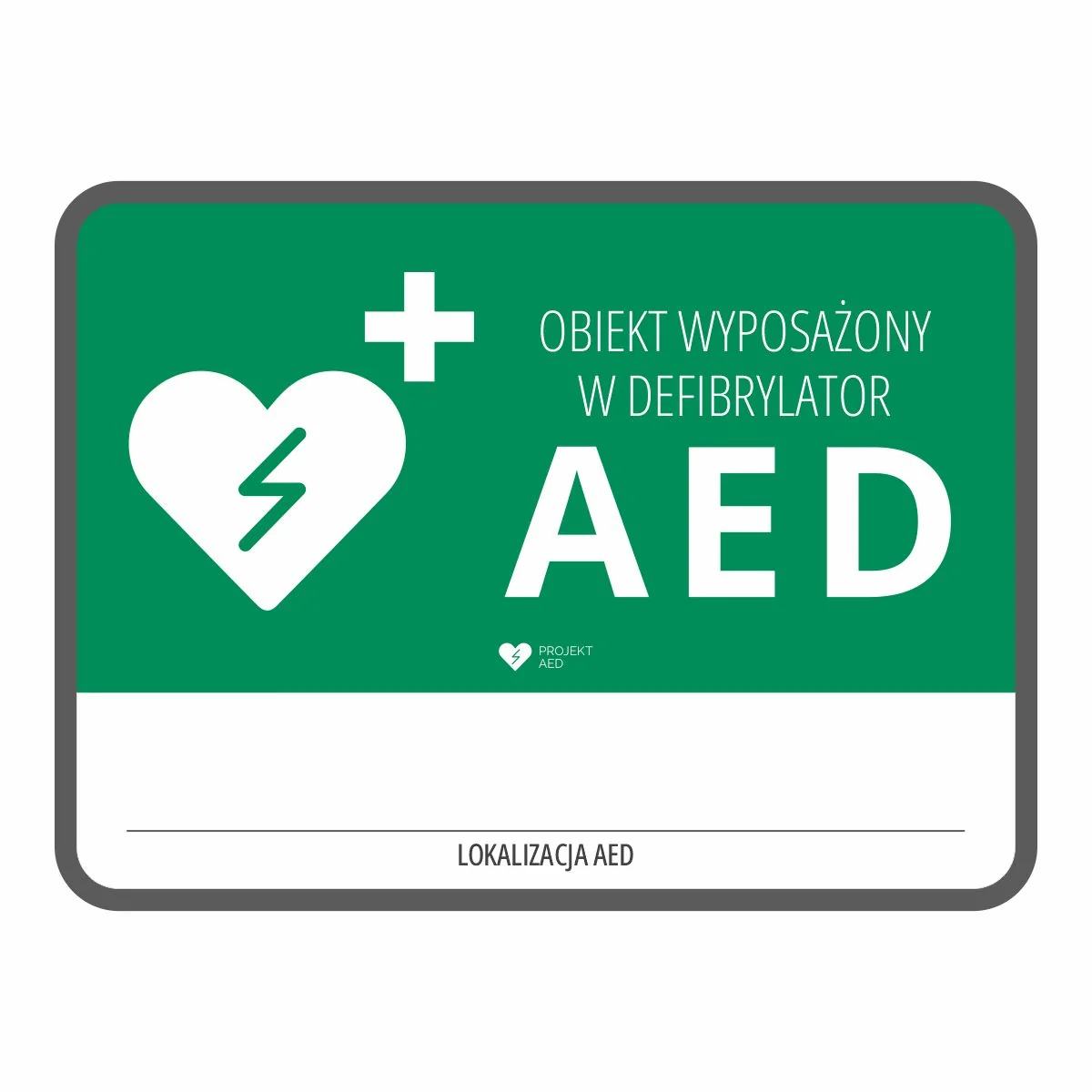 Tablica informacyjna AED z lokalizacją