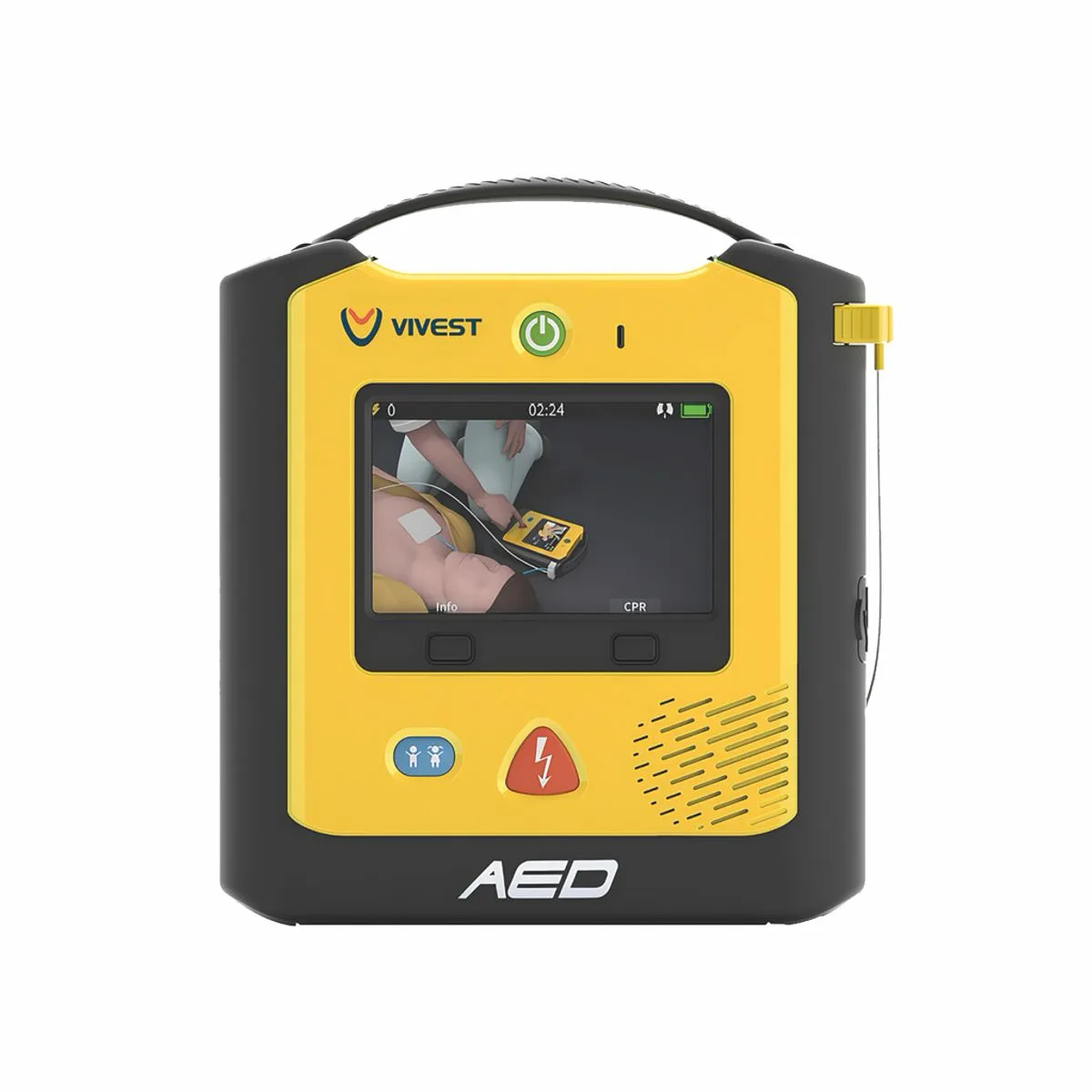 Defibrylator AED ViVest A3 z kolorowym ekranem - widok z przodu