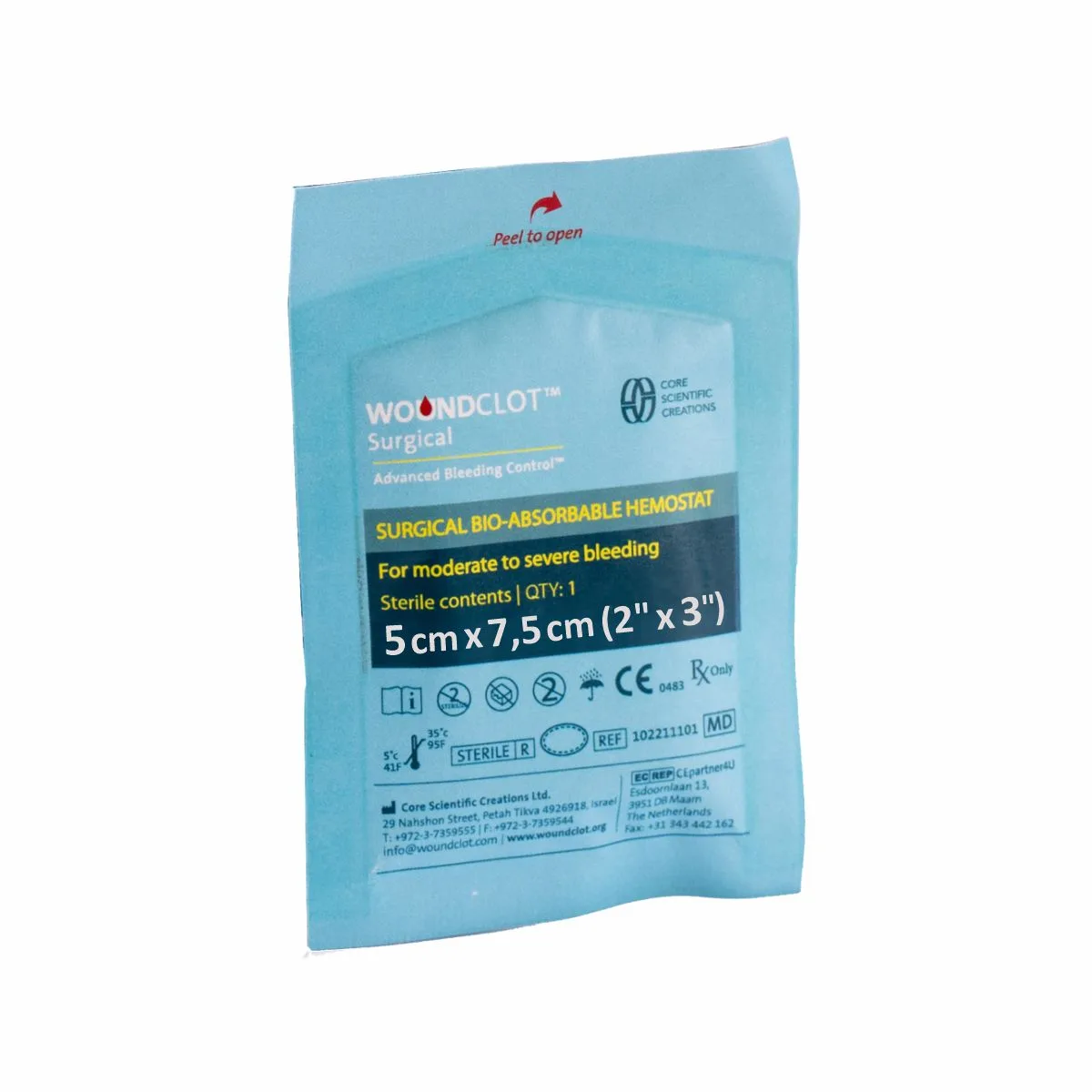Opatrunek hemostatyczny WoundClot Surgical (5 cm x 7,5 cm)