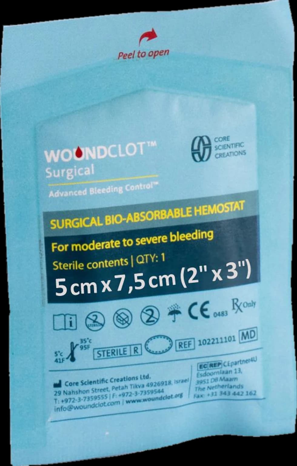 Opatrunek hemostatyczny WoundClot Surgical (5 cm x 7,5 cm)