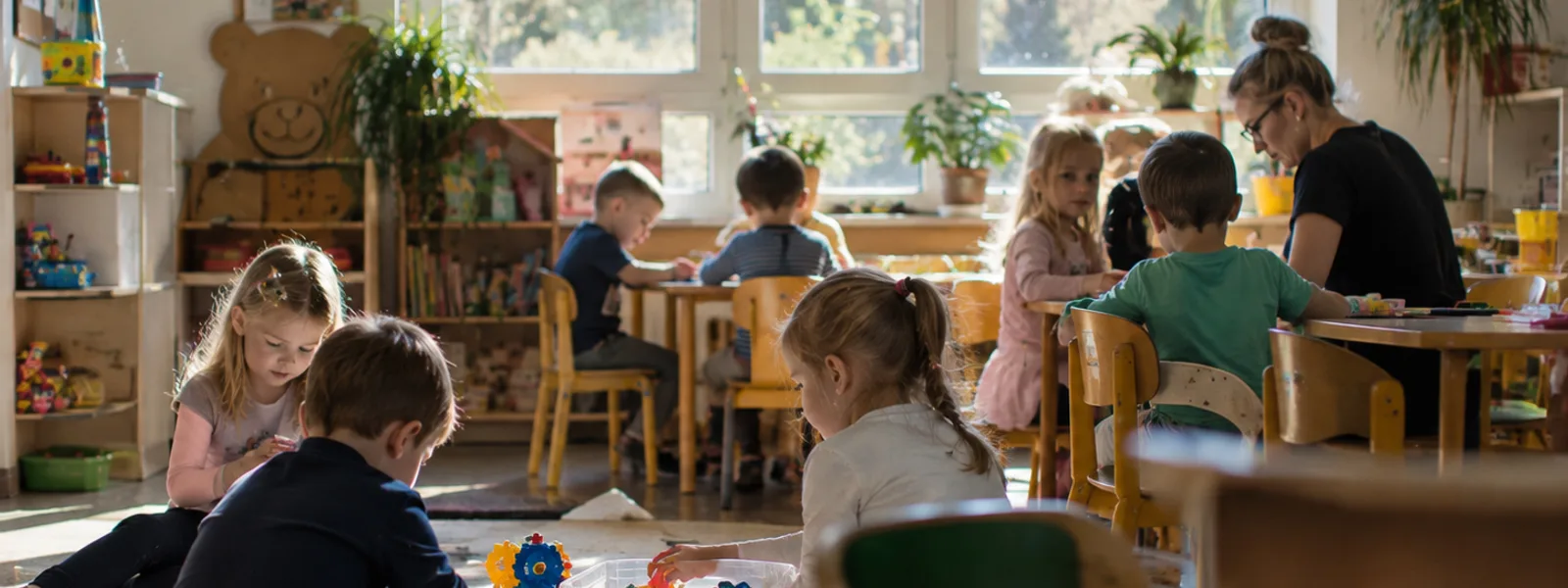 Dzieci bawiące się w sali przedszkolnej
