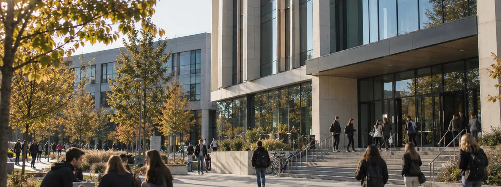 Studenci przed budynkiem uczelni